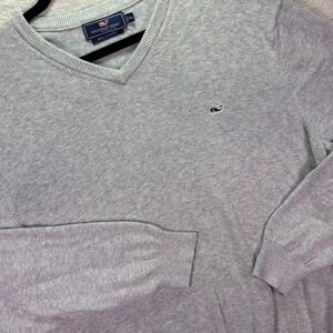 Vineyard Vines Mens Sweater Sz XXL Grey Cotton Cashmere V-Neck Whale Logo 1E0367